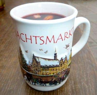gluehwein (mulled wine), a popular holiday drink at German Christmas markets