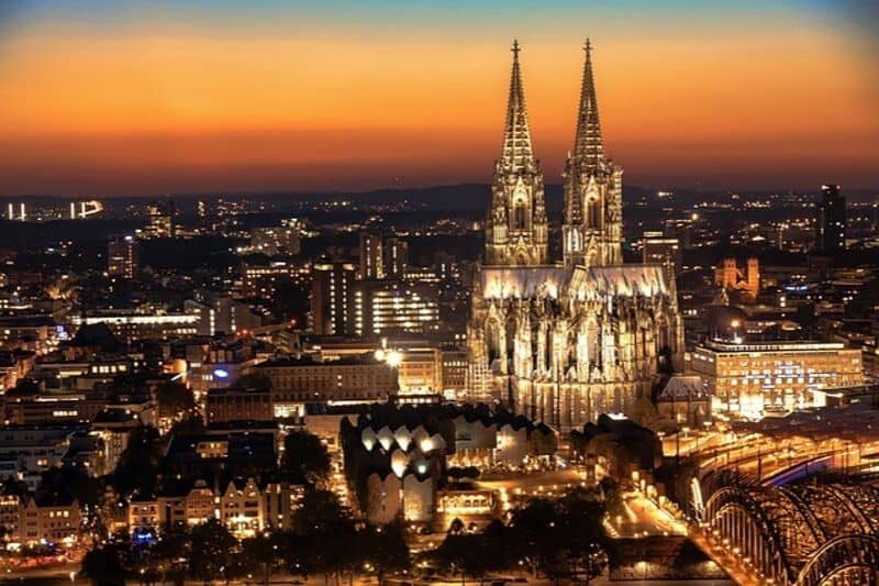 The city of Cologne seen at sunset